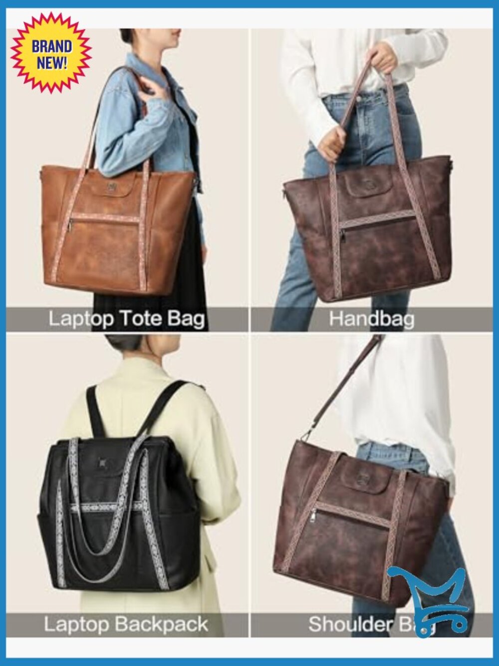 Large Convertible Laptop Tote Bag with Backpack Straps, 10 Pockets - Picture 2 of 7